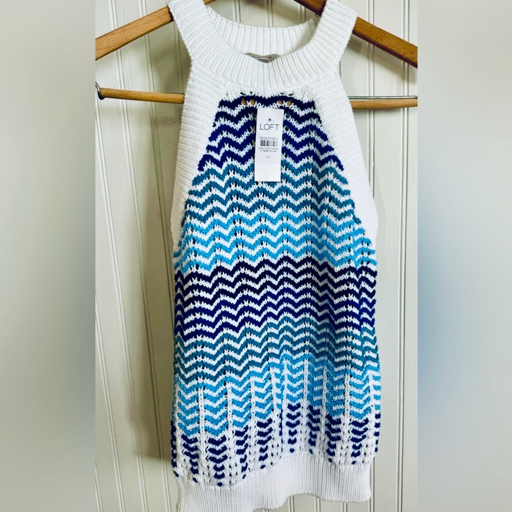 LOFT White and Blue Sweater Tank Top Size XS